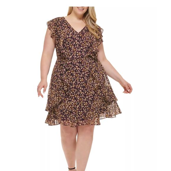 Tommy Hilfiger Plus Size Wild-Animal-Print Fit & Flare Dress Sz 14W NWT - Picture 1 of 4